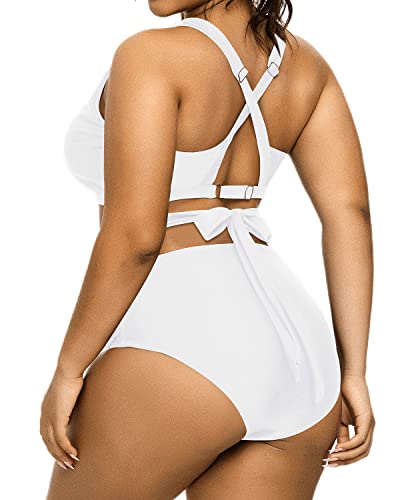 Charming Crisscross Bikini Plus Size Tie Knot Bathing Suit-White