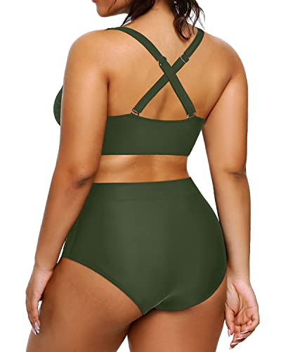 Modest Retro Style Plus Size Swimsuits 2 Piece-Army Green