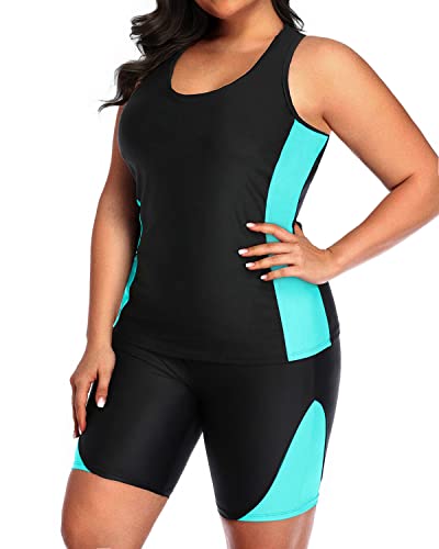 Plus Size Racerback Swimsuit Tummy Control And Boyshorts-Black