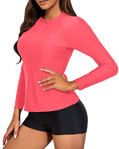 Two Piece Rash Guard Bathing Suit Long Sleeve Swim Shirt For Women-Red