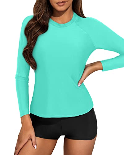 Fashionable Two Piece Ladies Rash Guard Set-Light Blue And Black