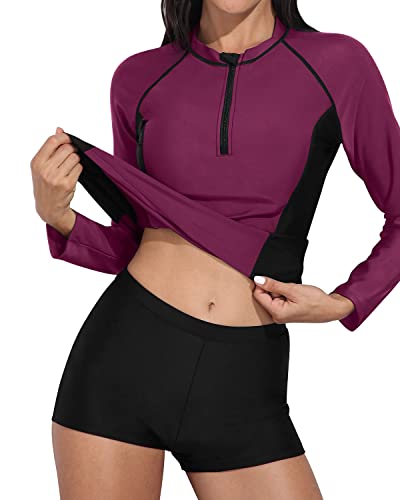 Daci Women Rash Guard Long Sleeve Zipper Bathing Suit with Built