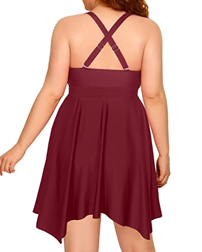 Slimming Flowy Tankini Bathing Suits Tummy Control For Women-Maroon