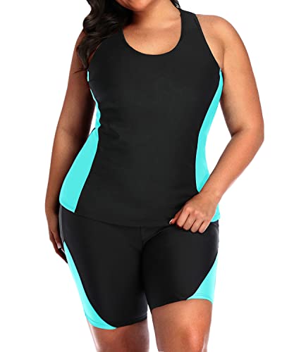 Plus Size Racerback Swimsuit Tummy Control And Boyshorts-Black