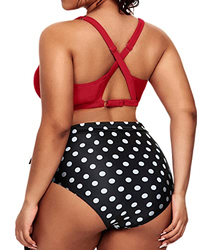 Two Piece Slimming High Waist Plus Size Bikini Swimsuit-Red Dot