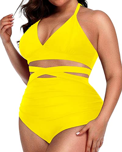 Stylish And Supportive Plus Size Two Piece Swimsuit-Neon Yellow