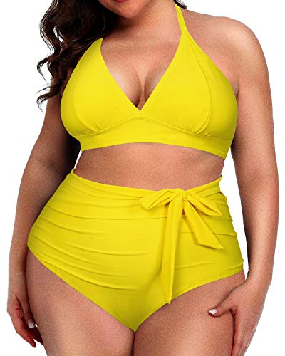 Stylish And Supportive Plus Size Two Piece Swimsuit-Neon Yellow