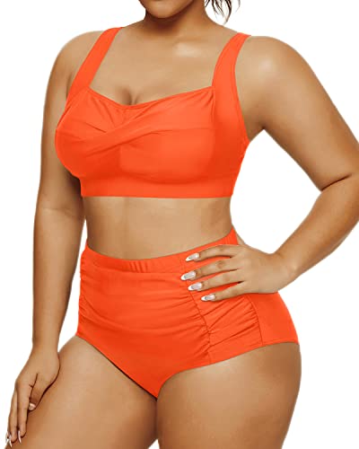 Comfortable And Supportive Two Piece Swimsuit Open Back Retro Bikini-Neon Orange