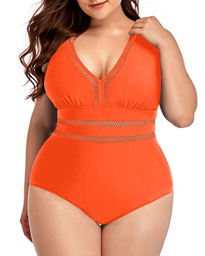Sexy V Neck Backless One Piece Swimsuits For Women Plus Size-Neon Orange