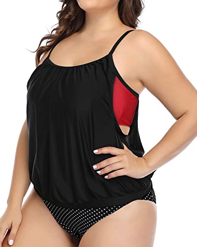 Women's Casual 2 Piece Plus Size Tankini Swimsuits-Black Dot