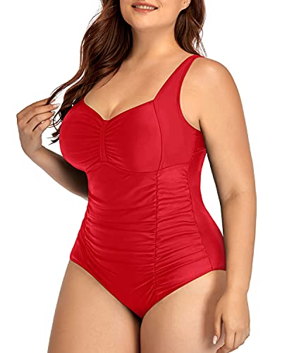 High Cut Backless Retro One-Piece Plus Size Swimwear-Red