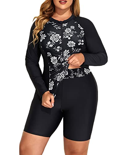 Full Body Coverage Rash Guard 2 Piece Plus Size Long Sleeve Rash Guard ...