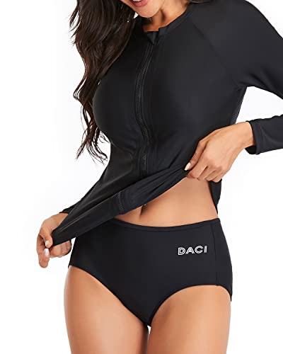 Long Sleeve Rashguard And Shorts Set For Women-Black