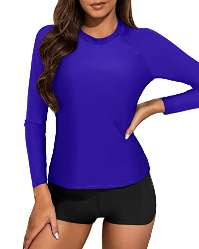 Uv Protective Long Sleeve Swimsuit Set For Women-Royal Blue
