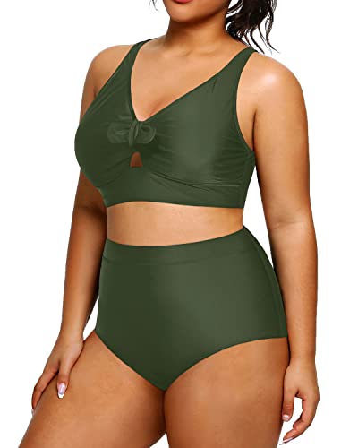 Modest Retro Style Plus Size Swimsuits 2 Piece-Army Green