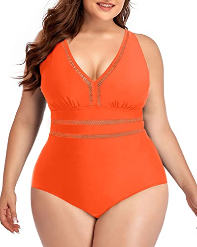 Sexy V Neck Backless One Piece Swimsuits For Women Plus Size-Neon Orange
