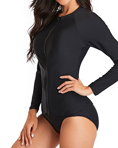 Long Sleeve Rashguard And Shorts Set For Women-Black