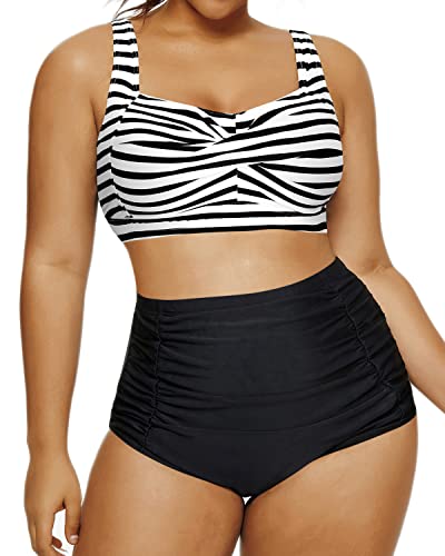 Open Back Retro Bikini Bathing Suit Twisted Front Bikini-Black And White Stripe