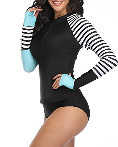 Tribal Zipper Swimsuit Rash Guard Set Boy Shorts For Women-Black Tribal