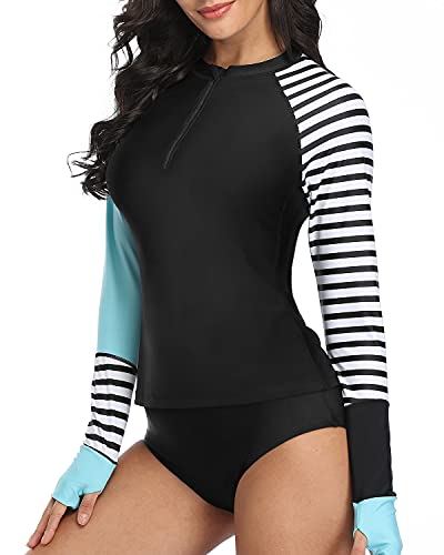 Tribal Zipper Swimsuit Rash Guard Set Boy Shorts For Women-Black Tribal
