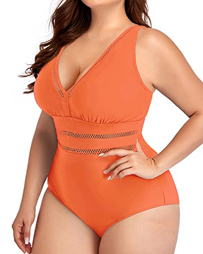 Skin-Friendly Built-In Bra Plus Size One Piece Backless Swimwear-Orange