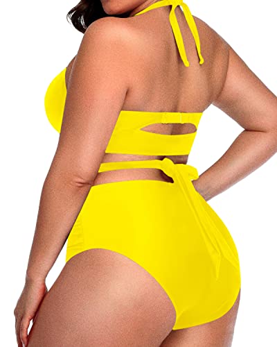 Stylish And Supportive Plus Size Two Piece Swimsuit-Neon Yellow