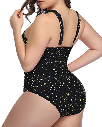 Adjustable Strap Front Cross One Piece Swimwear-Gold Stars