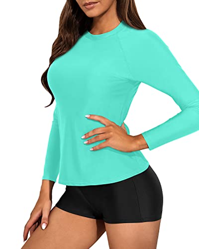 Fashionable Two Piece Ladies Rash Guard Set-Light Blue And Black