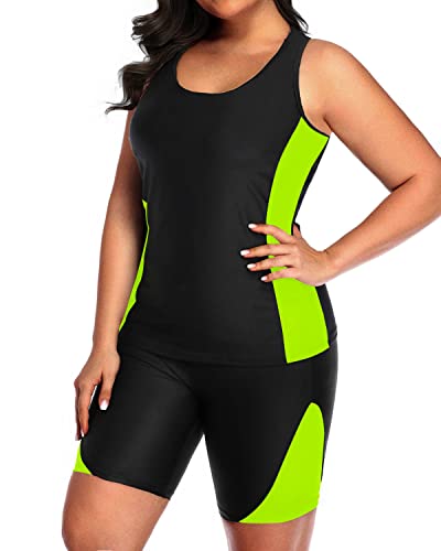 Women's Plus Size Racerback Tankini Swimsuit Boyshorts-Black