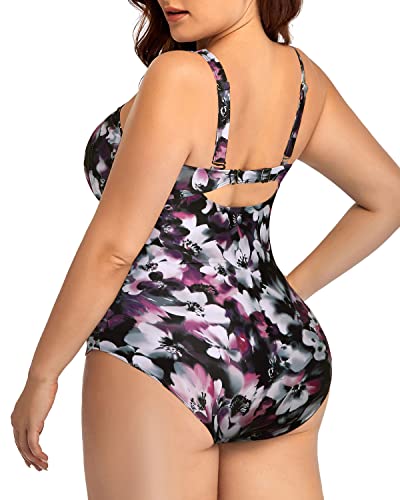 Sweetheart Neckline Backless One Piece Swimsuit-Purple Floral
