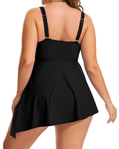 Elegant Plus Size Twist Front Swim Dress For Women-Black 16W / black11 Elegant Plus Size Twist Front Swim Dress For Women-Black 16W / black11