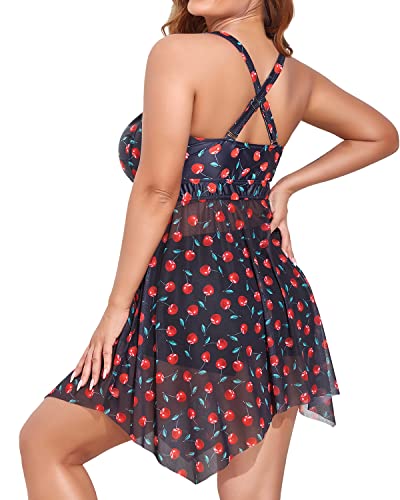 Women's Criss-Cross Back Plus Size Swim Dress Boyshorts-Black Cherry
