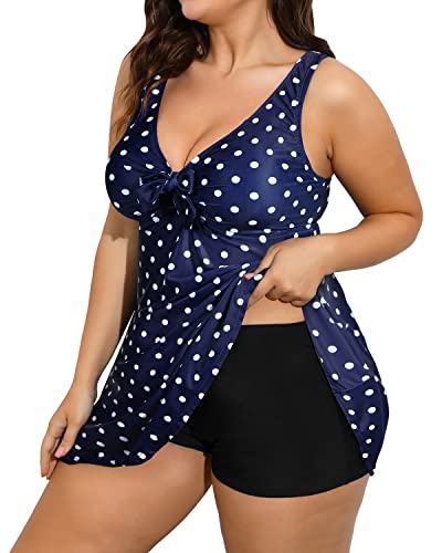 Flowy Tankini Swimsuits For Plus Size Women-Blue Dot