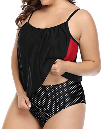 Women's Casual 2 Piece Plus Size Tankini Swimsuits-Black Dot