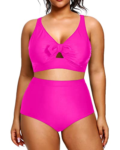 Modest High Waisted Bikini For Plus Size Women-Neon Pink Daci Modest High Waisted Bikini For Plus Size Women-Neon Pink Daci