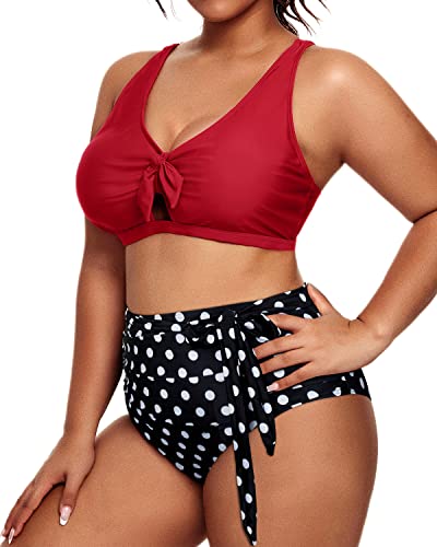 Two Piece Slimming High Waist Plus Size Bikini Swimsuit-Red Dot