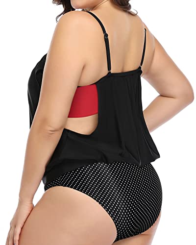 Women's Casual 2 Piece Plus Size Tankini Swimsuits-Black Dot