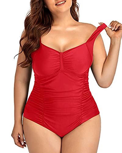 High Cut Backless Retro One-Piece Plus Size Swimwear-Red