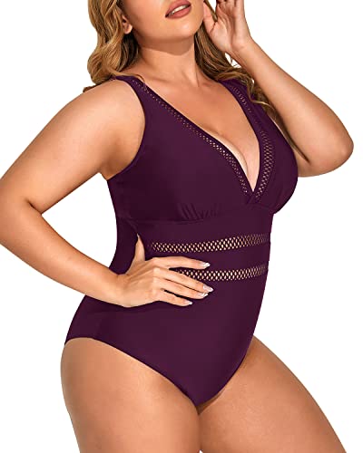 Women's Hollow Out Tummy Control Push Up Swimsuit-Maroon