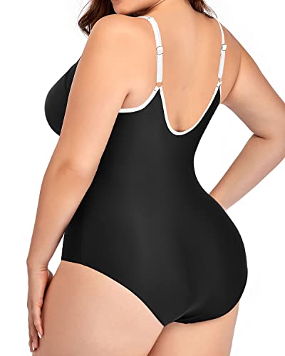 Push-Up Zipper Front Plus Size Bathing Suit For Women-Black