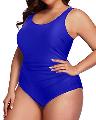 Slimming Backless Plus Size Sport One Piece Swimsuit-Royal Blue
