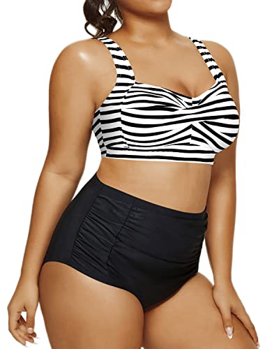 Open Back Retro Bikini Bathing Suit Twisted Front Bikini-Black And White Stripe