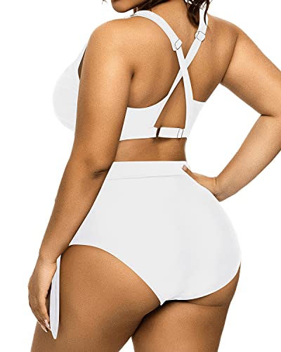 Charming Crisscross Bikini Plus Size Tie Knot Bathing Suit-White