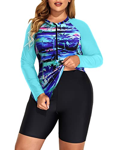 Women's Removable Padded Rash Guard 2 Piece Plus Size Long Sleeve Rash ...