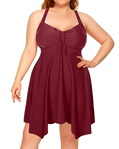 Slimming Flowy Tankini Bathing Suits Tummy Control For Women-Maroon