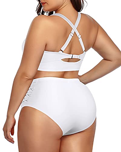 Two Piece Push Up Padded Ruched Bikini For Plus Size Women-White