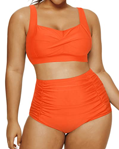 Comfortable And Supportive Two Piece Swimsuit Open Back Retro Bikini-Neon Orange