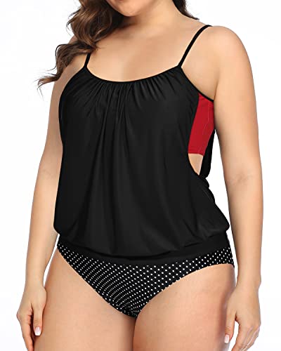 Women's Casual 2 Piece Plus Size Tankini Swimsuits-Black Dot