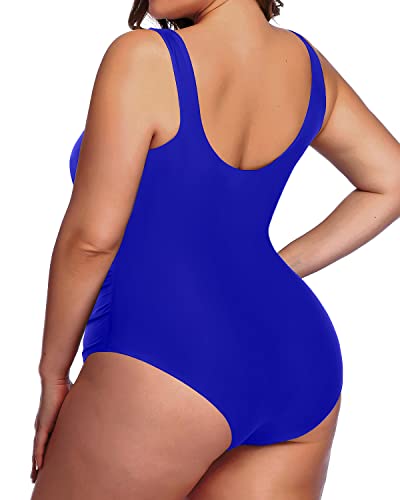 Slimming Backless Plus Size Sport One Piece Swimsuit-Royal Blue