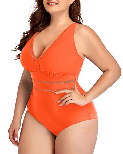 Sexy V Neck Backless One Piece Swimsuits For Women Plus Size-Neon Orange
